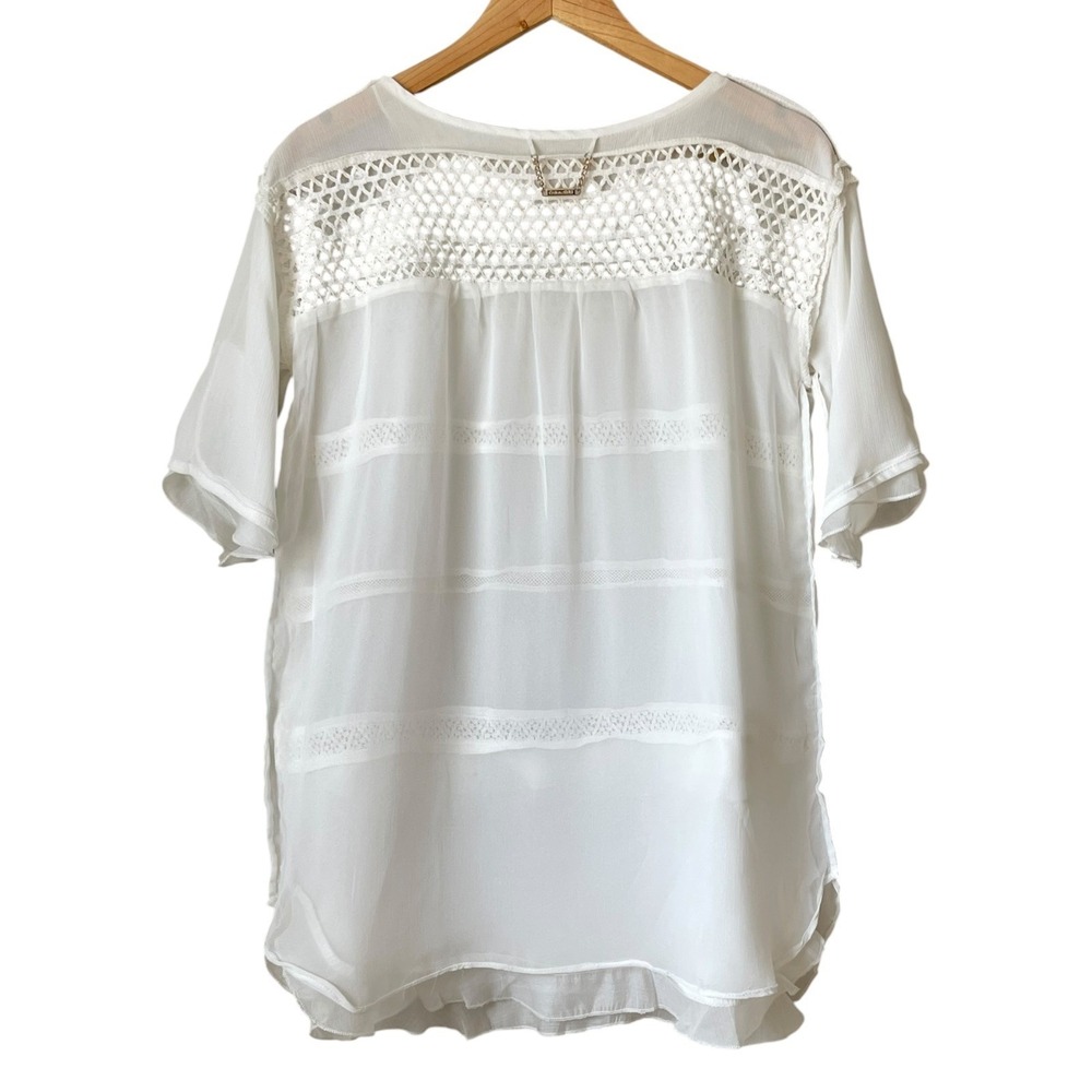 Unbranded Women White Crochet Lace Tiered Ruffle Blouse Medium Boho Sheer Top - Picture 10 of 15